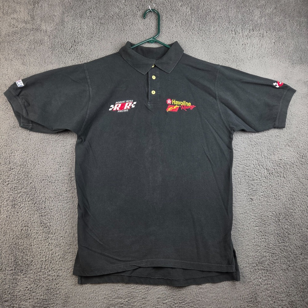 Vintage Ernie Irvan Polo Shirt Men's Medium NASCAR Black Robert Yates Racing